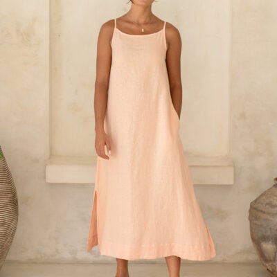 Peony Linen Dress Coral