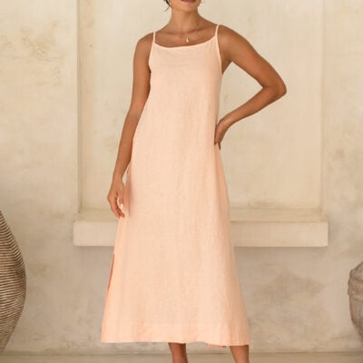 Peony Linen Dress Coral