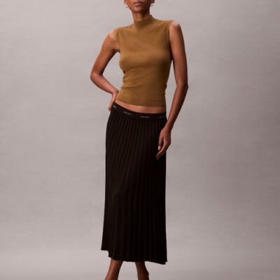 Pleated Crepe Midi Skirt
