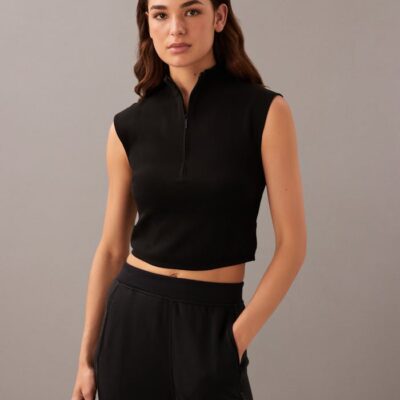 Quarter Zip Sleeveless Gym Sweatshirt