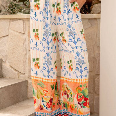 Romeo Pant in Multi Fruit Border Print -