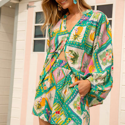 Rosewater Short in Green with Multi Tile Print -