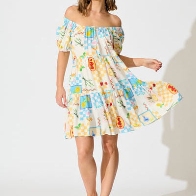 Sharanne Smock Dress in Multi Fruit Print -