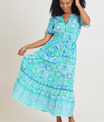 Short Sleeve Cotton Midi Dress--ORI-10070