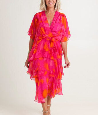 Short Sleeve Silk Blend Print Dress--LST-LSD21901363