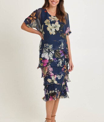 Silk Blend Multi Layer Print Dress--LST-D21-703-390