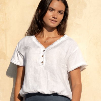 Vivre Linen and Cotton Blouse White