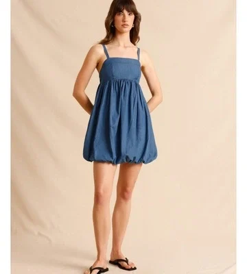 Chambray Bubble Hem Mini Dress
$70