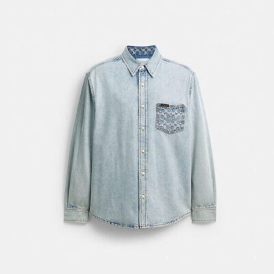 Coach Long Sleeve Denim Shirt In Organic Cotton