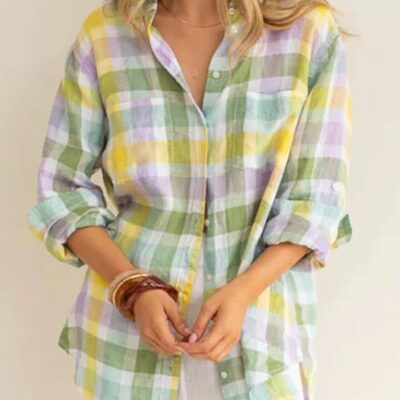 Hut Plaid Linen Boyfriend Shirt