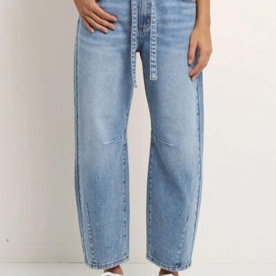 Stories Be Told Campus Tie Waist Barrel Jean — Light Blue