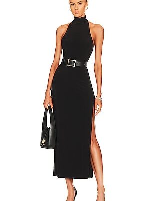 Norma Kamali x REVOLVE Halter Turtleneck Side Slit Gown