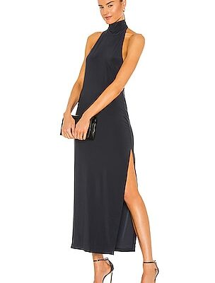 Norma Kamali Halter Turtle Side Slit Gown