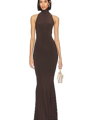 Norma Kamali Halter Turtle Fishtail Gown