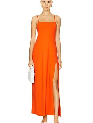Susana Monaco Wide Strap Flare Slit Dress