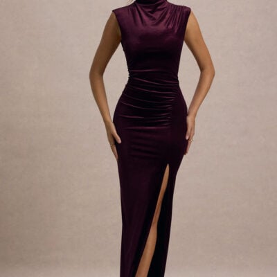 Abilene | Port Velvet High-Neck Split Maxi Dress