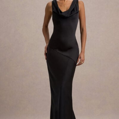 Alesso | Black Satin Cowl-Neck Slip-Maxi Dress