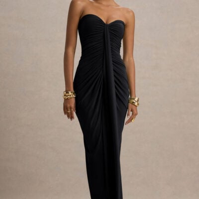 Ali | Black Sweetheart Ruched Wrap Maxi Dress