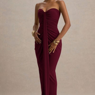 Ali | Burgundy Sweetheart Ruched Wrap Maxi Dress