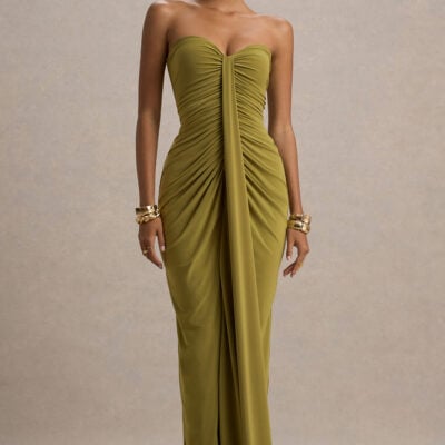 Ali | Olive Sweetheart Ruched Wrap Maxi Dress