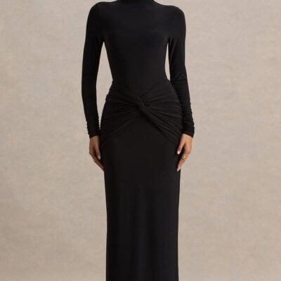 Alula | Black High-Neck Maxi Dress With Twist Detail