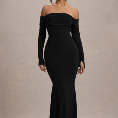 Amaia | Black Bardot Long-Sleeve Maxi Dress