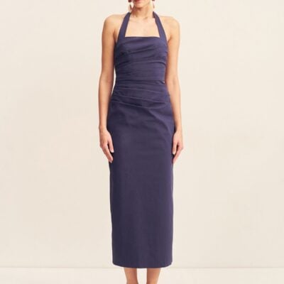 Campbell Draped Halter Midi Dress | Midnight | Dresses | Shona Joy
