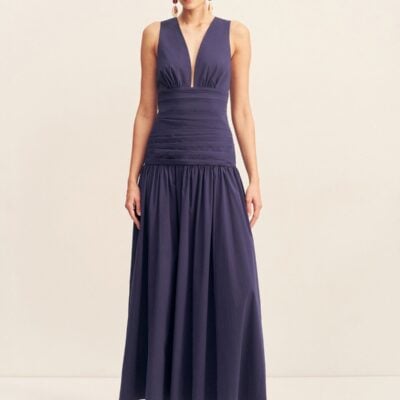 Campbell Plunged Gathered Maxi Dress | Midnight | Dresses | Shona Joy