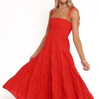 Carrol Shirred Bodice Maxi Dress - Red