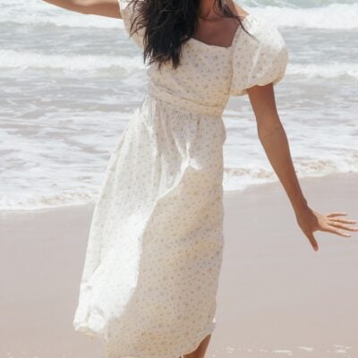 Clo Puff Sleeve Midi Dress - White Betty