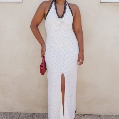 Conrad Halter Maxi Dress - White Polka Dot
