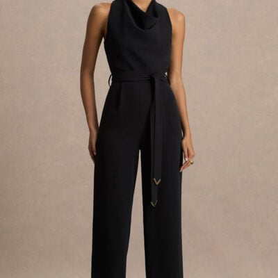 Corina | Black Cowl-Neck Jumpsuit With Tie-Detail