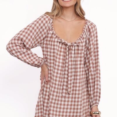 Costa Mini Dress - Tan Gingham