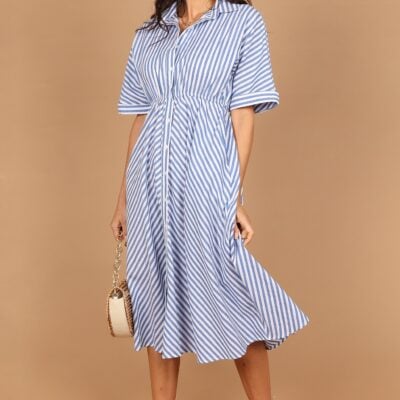 Finn Collared Midi Dress - Blue Stripe