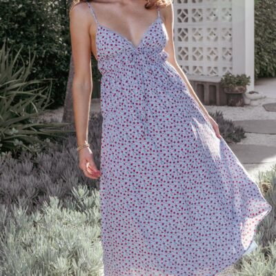 Freesia Midi Dress - Blue Red Floral