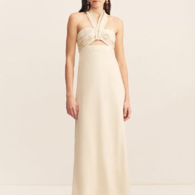 Gigi Ruched Halter Midi Dress | Ecru | Dresses | Shona Joy