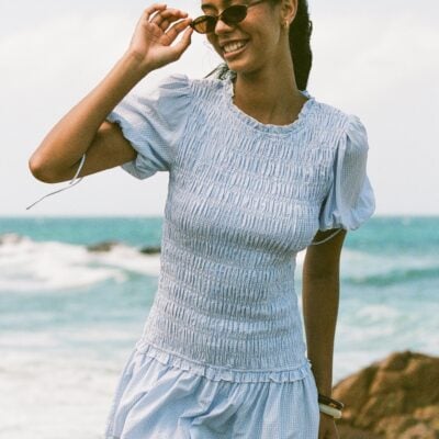 Kaelyn Gather Mini Dress - Blue Gingham