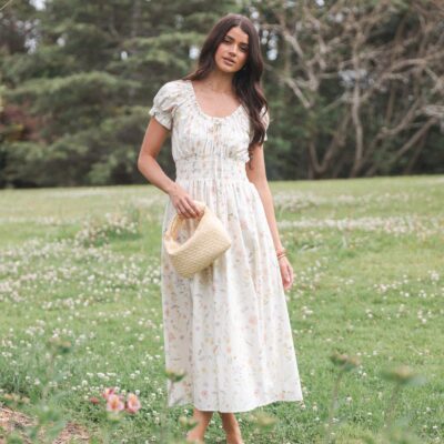 Katana Puff Sleeve Midi Dress - Floral