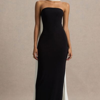 Kelilah | Black And White Bandeau Maxi Dress With Scarf Detail