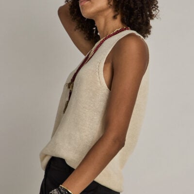 KNITTED TARA TANK TOP - NATURAL [USW025013]
