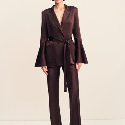 La Lune Flared Sleeve Belted Blazer | Espresso | Outerwear | Shona Joy