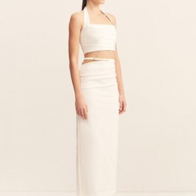Lani Draped Midi Skirt | White | Skirts | Shona Joy
