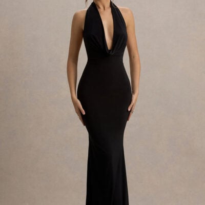 Milani | Black Backless Cowl Neck Fishtail Maxi Dress