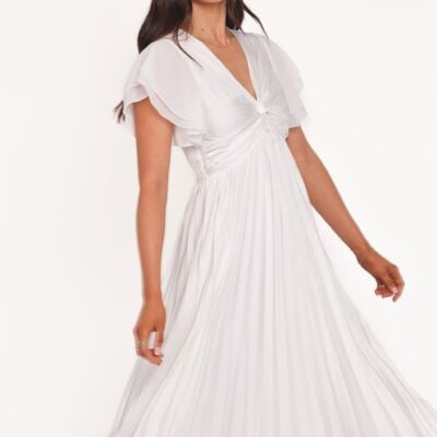 Nova Flutter Sleeve Midi Dress - White