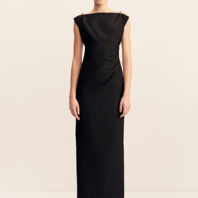 Otis Draped High Neck Midi Dress | Black | Dresses | Shona Joy