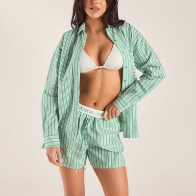 Oversized Pinstripe Shirt - Green