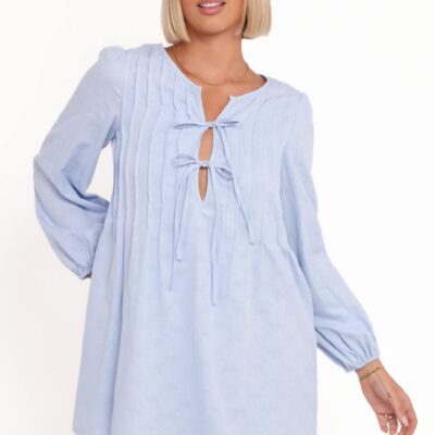 Ridley Long Sleeve Mini Dress - Pale Blue