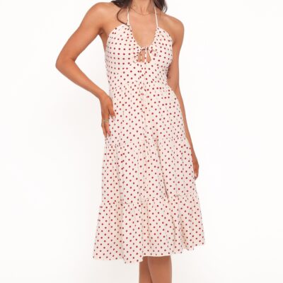 Rilie Halterneck Midi Dress - Red Polka Dot