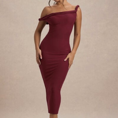 Salome | Berry Twisted Asymmetric Midi Dress