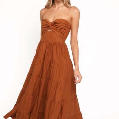 Sitara Strapless Midi Dress - Brown